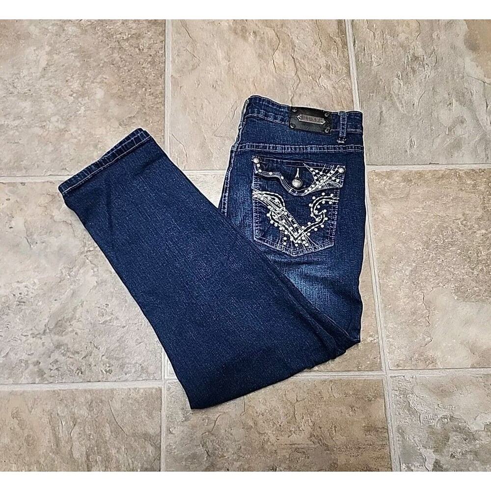 Tru Luxe Jeans Women's 30/10 Straight Mid-Rise Studded Rhinestones Whimsigoth